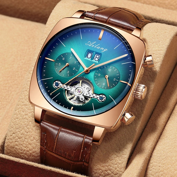 swiss watch mechanical automatic chronograph Square Large Dial Watch Hollow Waterproof 2020 New mens fashion watches luxury