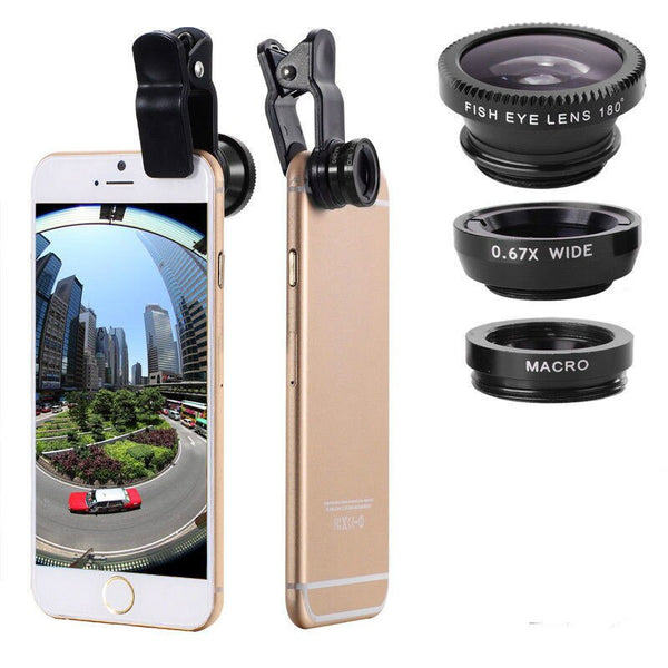 Wide Angle Mobile Phone Camera Lens Fish Eye Macro Lens for Iphone 7 8 Plus Xr 11 Universal 3 In 1 Smartphone Fisheye Lens Cover