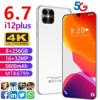 Global i12 Plus 6.7Inch Smartphone Android 10.0 Snapdragon855 Network Octa Core 8GB RAM 256GB ROM 5600mAh 4G5G Mobile Phone Case