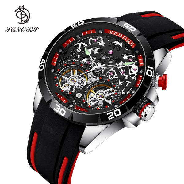 Senors Luxury Brand Men Automatic Watch Sport Wristwatch Double Tourbillon Skeleton 30m  Waterproof Clock Male Relogio Masculino