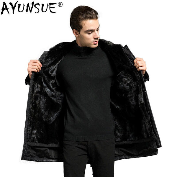AYUNSUE Parka Men Real Fur Coat Natural Minks Fur Liner Warm Winter Jacket Mens Mink Coat Luxury Jackets Parkas 18P615-1 KJ3113