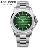 AGELOCER Swiss Men Automatic Self Wind Mechanical Watch Saphire Stainless Steel Simple Business Blue Rose Gold Green Date Watch