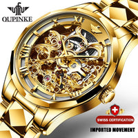 Swiss Brand OUPINKE Luxury Men Watches Automatic Gold Watch Men Tungsten Steel Waterproof 5ATM Business Mechanical Wristwatch