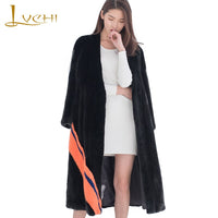 LVCHI Winter 2019 USA Imported Crown Swan Velvet Mink Women's Natural Fur Coat Mink Coats Print Line Slim Medium Mink Fur Coats