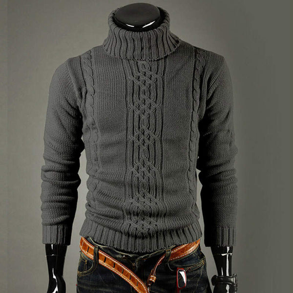 New Fashion Brand Slim Men's Knit Lapel Long Sleeve Turtleneck Turtleneck Solid Color Regular Sweater For Men Winter High Neck