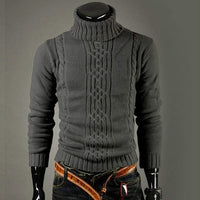 New Fashion Brand Slim Men's Knit Lapel Long Sleeve Turtleneck Turtleneck Solid Color Regular Sweater For Men Winter High Neck