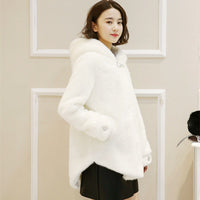 2020New Women Casual Mink Fur Coat Bat Sleeve Hood Full Sleeve Warm Autumn And Winter Solid Single Button Elegant Thick Warm Fur