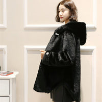 2020New Women Casual Mink Fur Coat Bat Sleeve Hood Full Sleeve Warm Autumn And Winter Solid Single Button Elegant Thick Warm Fur