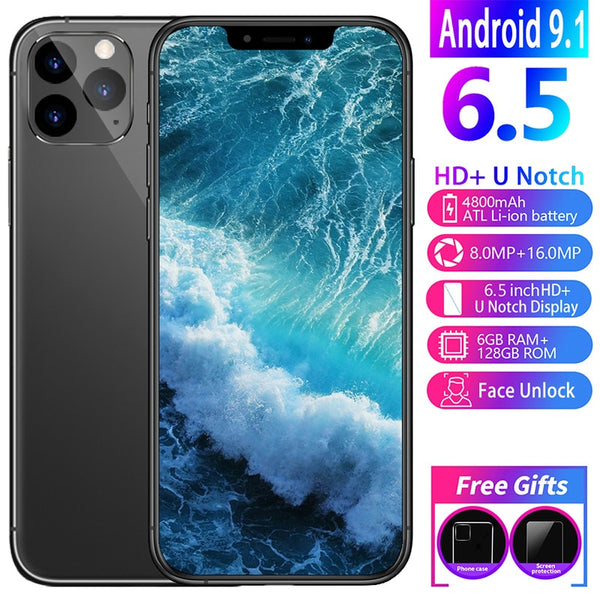 I11Pro Max Mobile Phones Android 9.1 Octa Core 16MP 128GB Rom 6.5 Inch 4800mAh 3 Camera Dual SIM 4G LTE HD Smartphone Global