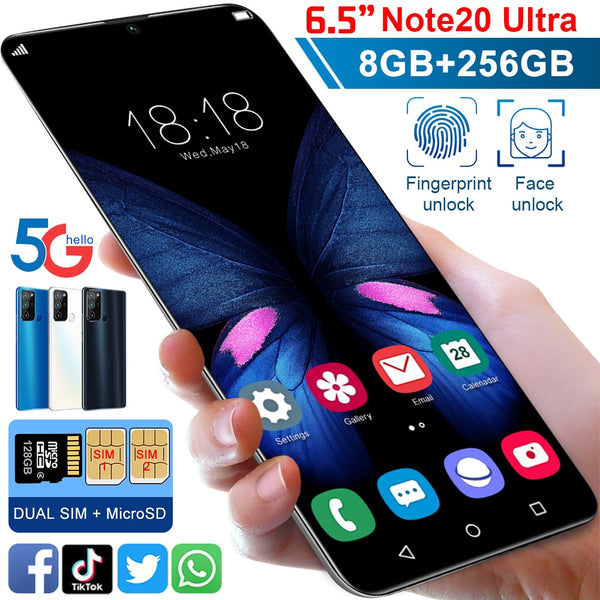 New Global 5G Note20Ultra 10core Mobile Phone 8G 256G Dual Card 6.7” Full-Screen Ultrabook Telefones Celulares Smartphone Google