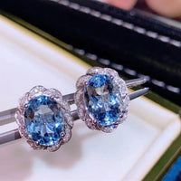 Brazil Imported Aquamarine Rough Stone Inlaid Earrings, 18K Gold Inlaid Women's High-end Earrings, Elegant and Delicate AAAAA