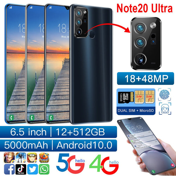 NEW 6.5inch Note20Ultre Smartphone 12GB RAM 512GB ROM Snapdragon 865 Cellphone Dual SIM Android 10.0 Mobile Phone Global Version