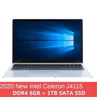 15.6 inch Student computer Quad Core Laptop 8GB RAM 128GB/1TB SSD Celeron J4115 Windows 10 Pro Computer with Bluetooth netbook