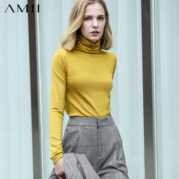 Amii Spring Women's turtleneck Solid colour full sleeve  slim fit wool sweater female clothes winter  knit sweater tops 11820098