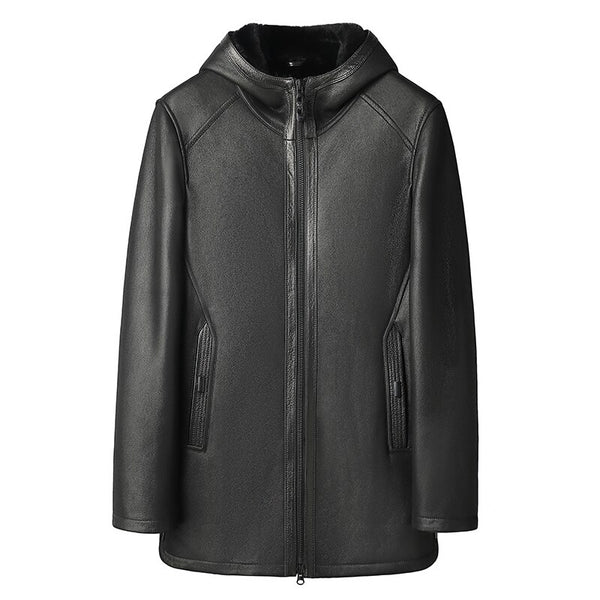 Original Merino Fur Coat Men's Long Hooded Sheep Shearing Wool Overcoat Thickened Lamb Fur