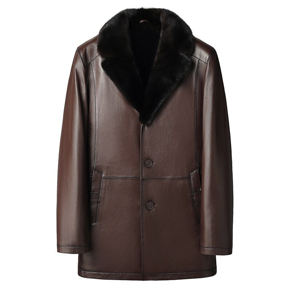 High Grade Knick Suit Natural Australian Merino Wool Liner Shearing Coat Imported Mink Collar Goatskin Jacket