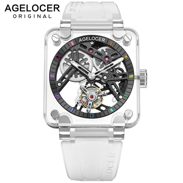 AGELOCER Swiss Original Brand Full Sapphire Crystal Gems Men's Automatic Tourbillon Watches Men Mechanical Power Reserve 80H