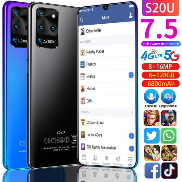 Galay S20 Mobile Phones 4G 5G Network Octa Core 8GB RAM 128GB ROM 7.5 Inch Galax S20U Global Version Snapdragon 855 Smartphones
