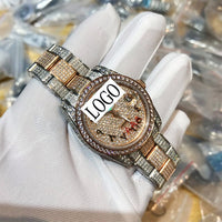 36mm Silver&Rose Gold Iced out Luxury Brand Rolexable watch Date-Just + Box Men automatic self-wind sweeping full diamonds