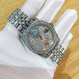 36mm Silver Iced out Luxury  Rolexable watch Crystal Zircon Diamonds numbers Date-Just + Box Men automatic self-wind sweeping