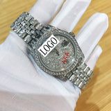 36mm Silver Iced out Luxury  Rolexable watch Crystal Zircon Diamonds numbers Date-Just + Box Men automatic self-wind sweeping