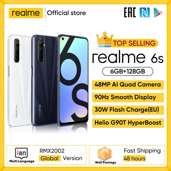 realme 6s smartphone 90Hz 6.5inch FHD+ Display Telephone 6GB 128GB mobile phone 48MP Qual Cameras Android 10 4300mAh 30W changer