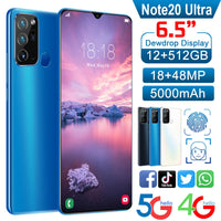 4G 5G Note20 Ultra Mobile Phone 10core 8G 256G Dual Card 6.7” Full-Screen Ultrabook Global Telefones Celulares Smartphone Google