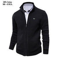 High Quality 100% Cotton Thick Mens Sweaters Embroidery Brand Casual High-Collar knitted Mens Zipper Sweaters Fashion Male Coats