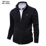 High Quality 100% Cotton Thick Mens Sweaters Embroidery Brand Casual High-Collar knitted Mens Zipper Sweaters Fashion Male Coats