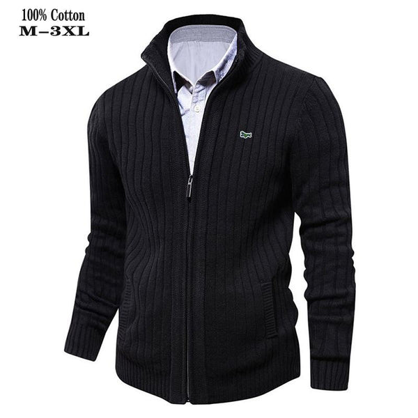 High Quality 100% Cotton Thick Mens Sweaters Embroidery Brand Casual High-Collar knitted Mens Zipper Sweaters Fashion Male Coats