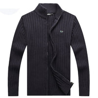 High Quality 100% Cotton Thick Mens Sweaters Embroidery Brand Casual High-Collar knitted Mens Zipper Sweaters Fashion Male Coats