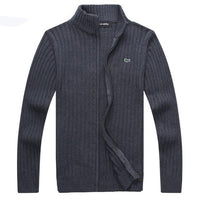 High Quality 100% Cotton Thick Mens Sweaters Embroidery Brand Casual High-Collar knitted Mens Zipper Sweaters Fashion Male Coats