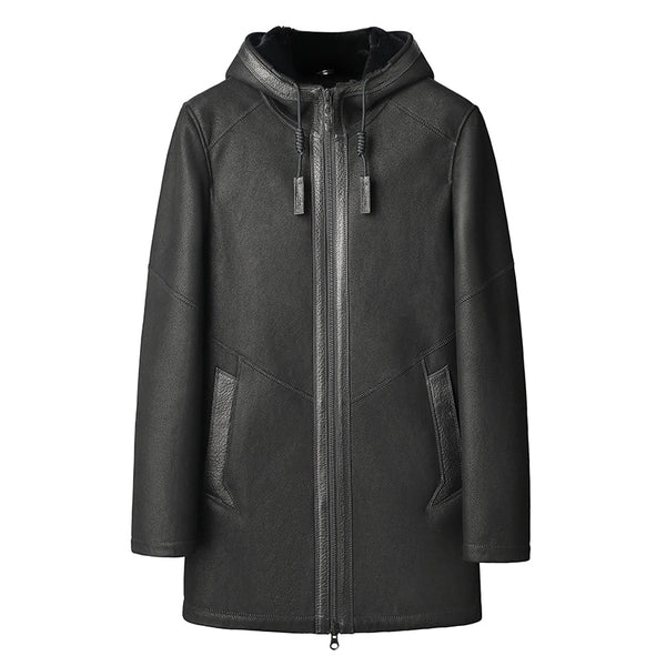 Original Fur One Smart Casual Jacket Man Long Hooded Outerwear Thickened Warmth Large Size Sheep Shearer Coat