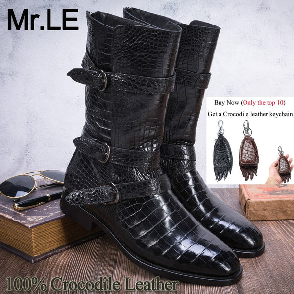Crocodile Boots Men Dress 100% Genuine Leather Brand Party Wedding Luxury Men's Oxford Casual Formal Alligator High Heel Shoes