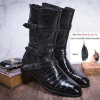 Crocodile Boots Men Dress 100% Genuine Leather Brand Party Wedding Luxury Men's Oxford Casual Formal Alligator High Heel Shoes