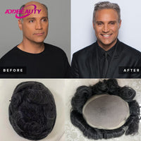 Mono NPU Men Toupee Hair System Hairpiece Addbeauty Remy Indian Human Hair Wig Replacement With Tapes Natural Color 1B10 130%