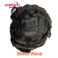 AddBeauty Man Toupee Replacement Systems Mono NPU Handmade Men Wig Hairpiece 30mm Wave Natural Remy Indian Human Hair 6 Inch