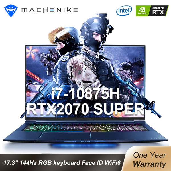 Machenike F117-FPS RTX2070 Super Gaming laptop i7 10875H 32G 512G SSD 2T HDD 17.3'' 144Hz Mechanical RGB keyboard Face ID WiFi6