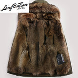Coat Men Real Parka Long Winter Jacket Natural Raccoon Fur Liner Warm Luxury Jackets Parkas Hombre 91817 KJ2442