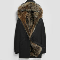 Coat Men Real Parka Long Winter Jacket Natural Raccoon Fur Liner Warm Luxury Jackets Parkas Hombre 91817 KJ2442