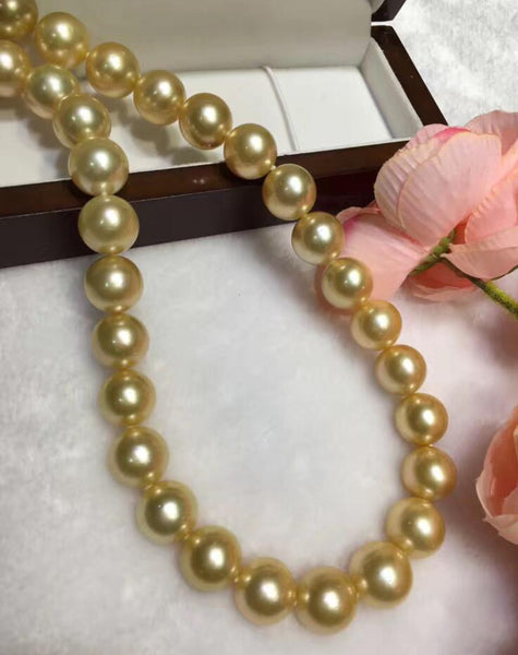 free shipping   huge 13.5-16mm Genuine Natural round south sea Pearl Necklace