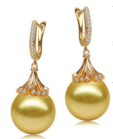 free shipping charming 10-11mm south sea round gold pearl earring