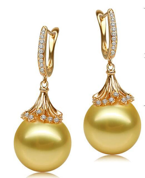 free shipping charming 10-11mm south sea round gold pearl earring