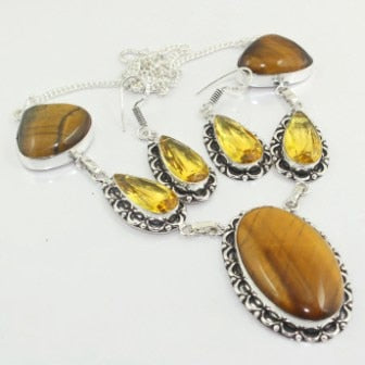Honey Dendrite & Biwa Pearls Necklace  Earings Silver Overlay over Copper , 46.8cm, N99999