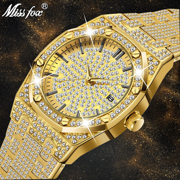MISSFOX New Arrival Role Watch Men Luxury Brand Top Male Gold Wrist Watch Ar High Quality Diamond Rolexable Watch For Men's Gift