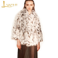 LVCHI Winter 2019 Pure White Bobcats Fur Coats Women's Coat North Carolina Milan line of Rare White Wild Slim Bobcats Lady Coats