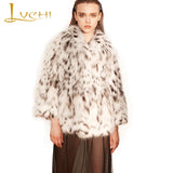 LVCHI Winter 2019 Pure White Bobcats Fur Coats Women's Coat North Carolina Milan line of Rare White Wild Slim Bobcats Lady Coats
