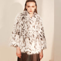 LVCHI Winter 2019 Pure White Bobcats Fur Coats Women's Coat North Carolina Milan line of Rare White Wild Slim Bobcats Lady Coats