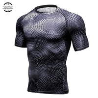 100p!Men Pro Compression 3D Print Tight T-shirt,High Elastic Quick-drying Wicking Sporting Fitness Short Sleeve Shirts Shapers