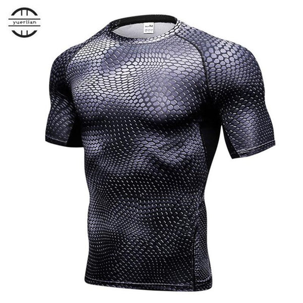 100p!Men Pro Compression 3D Print Tight T-shirt,High Elastic Quick-drying Wicking Sporting Fitness Short Sleeve Shirts Shapers